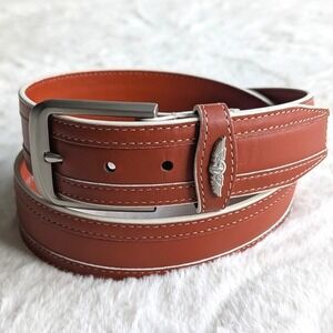 Straight Down Men'Leather Diplomat Belt Cognac Brown Size 36